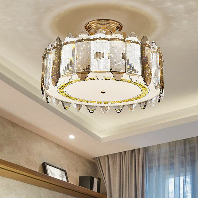 Modern Drum Shaped Flush Mount Lamp K9 Crystal Dining Room Flush Ceiling Light in Clear Clear 16" Clearhalo 'Ceiling Lights' 'Close To Ceiling Lights' 'Close to ceiling' 'Flush mount' Lighting' 2424785