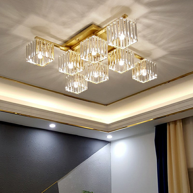 Cubic Semi Flush Ceiling Light Modern Crystal Bedroom Flush Mount Lighting Fixture
