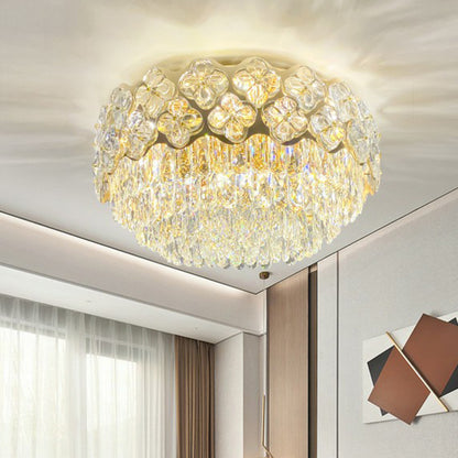 Drum Shaped Bedroom Ceiling Light Opulent Crystal 3-Light Minimalist Flush Mount Light in Clear Clear 19.5" Clearhalo 'Ceiling Lights' 'Close To Ceiling Lights' 'Close to ceiling' 'Flush mount' Lighting' 2424804