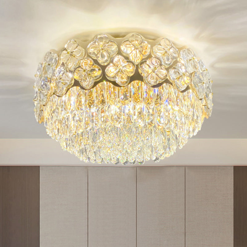 Drum Shaped Bedroom Ceiling Light Opulent Crystal 3-Light Minimalist Flush Mount Light in Clear Clearhalo 'Ceiling Lights' 'Close To Ceiling Lights' 'Close to ceiling' 'Flush mount' Lighting' 2424807