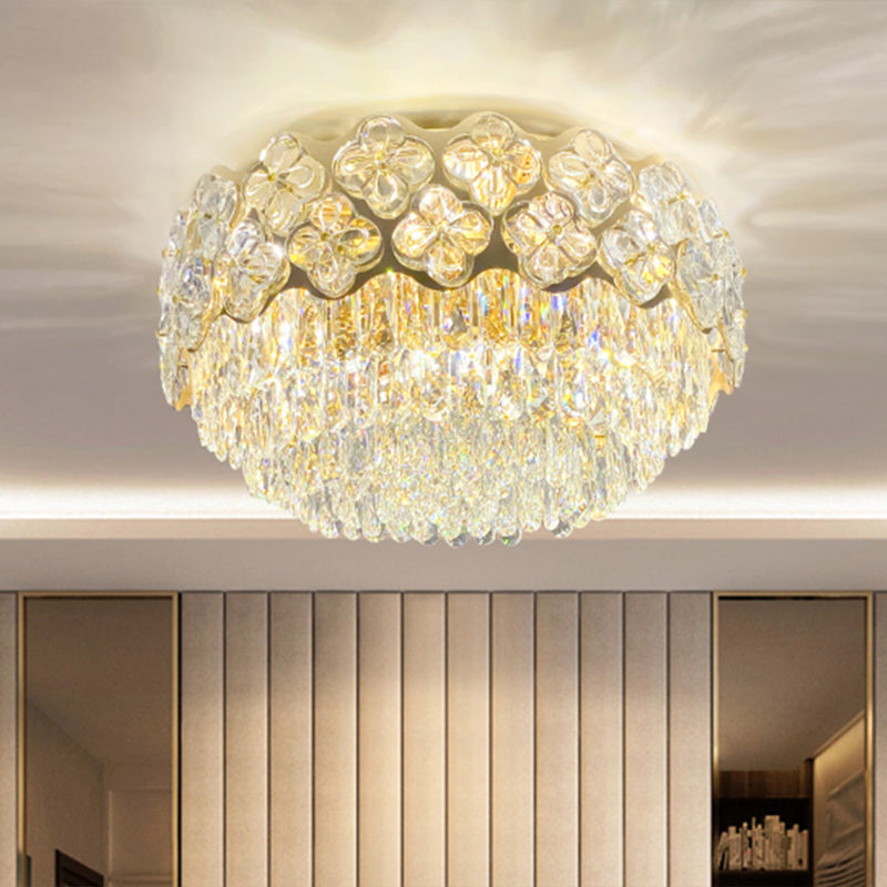 Drum Shaped Bedroom Ceiling Light Opulent Crystal 3-Light Minimalist Flush Mount Light in Clear Clearhalo 'Ceiling Lights' 'Close To Ceiling Lights' 'Close to ceiling' 'Flush mount' Lighting' 2424808