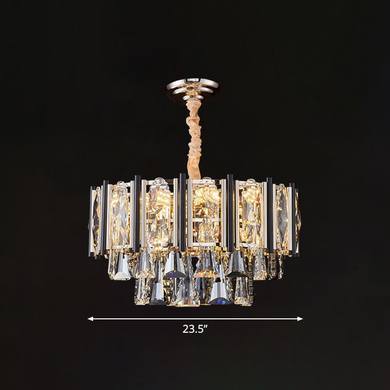 Modern Layered Chandelier Light Clear Beveled Crystal Living Room Suspension Lighting 11 Clear Clearhalo 'Ceiling Lights' 'Chandeliers' 'Clear' 'Industrial' 'Modern Chandeliers' 'Modern' 'Tiffany' 'Traditional Chandeliers' Lighting' 2424817