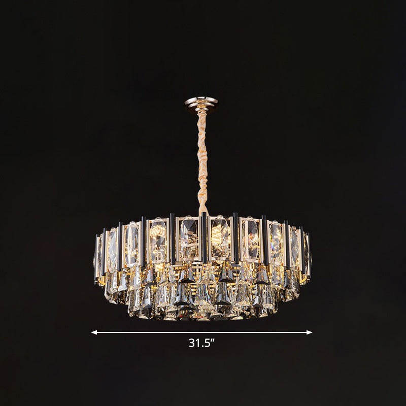 Modern Layered Chandelier Light Clear Beveled Crystal Living Room Suspension Lighting 15 Clear Clearhalo 'Ceiling Lights' 'Chandeliers' 'Clear' 'Industrial' 'Modern Chandeliers' 'Modern' 'Tiffany' 'Traditional Chandeliers' Lighting' 2424819