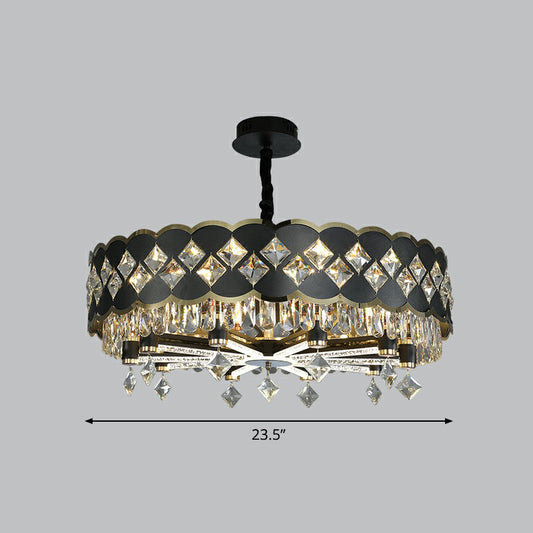 Round K9 Crystal Pendant Lamp Postmodern Black Ceiling Chandelier for Dining Room 8 Black Clearhalo 'Ceiling Lights' 'Chandeliers' 'Modern Chandeliers' 'Modern' Lighting' 2424824