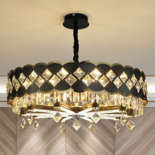 Round K9 Crystal Pendant Lamp Postmodern Black Ceiling Chandelier for Dining Room Clearhalo 'Ceiling Lights' 'Chandeliers' 'Modern Chandeliers' 'Modern' Lighting' 2424826