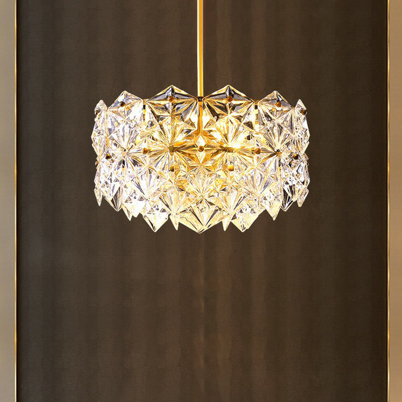 Hexagonal Dining Room Hanging Lamp Carved Crystal Modernist Chandelier Light Fixture in Gold Clearhalo 'Ceiling Lights' 'Chandeliers' 'Modern Chandeliers' 'Modern' Lighting' 2424833