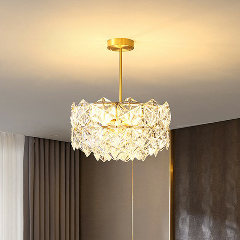 Hexagonal Dining Room Hanging Lamp Carved Crystal Modernist Chandelier Light Fixture in Gold Clearhalo 'Ceiling Lights' 'Chandeliers' 'Modern Chandeliers' 'Modern' Lighting' 2424834