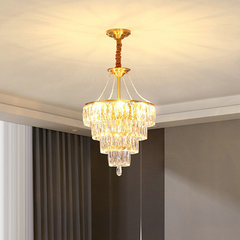 Minimalist Luxurious Conic Suspension Light Crystal 6 Lights Bedroom Chandelier in Gold Clearhalo 'Ceiling Lights' 'Chandeliers' 'Modern Chandeliers' 'Modern' Lighting' 2424837