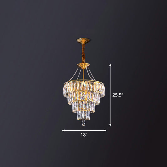 Minimalist Luxurious Conic Suspension Light Crystal 6 Lights Bedroom Chandelier in Gold Gold Cone Clearhalo 'Ceiling Lights' 'Chandeliers' 'Modern Chandeliers' 'Modern' Lighting' 2424838