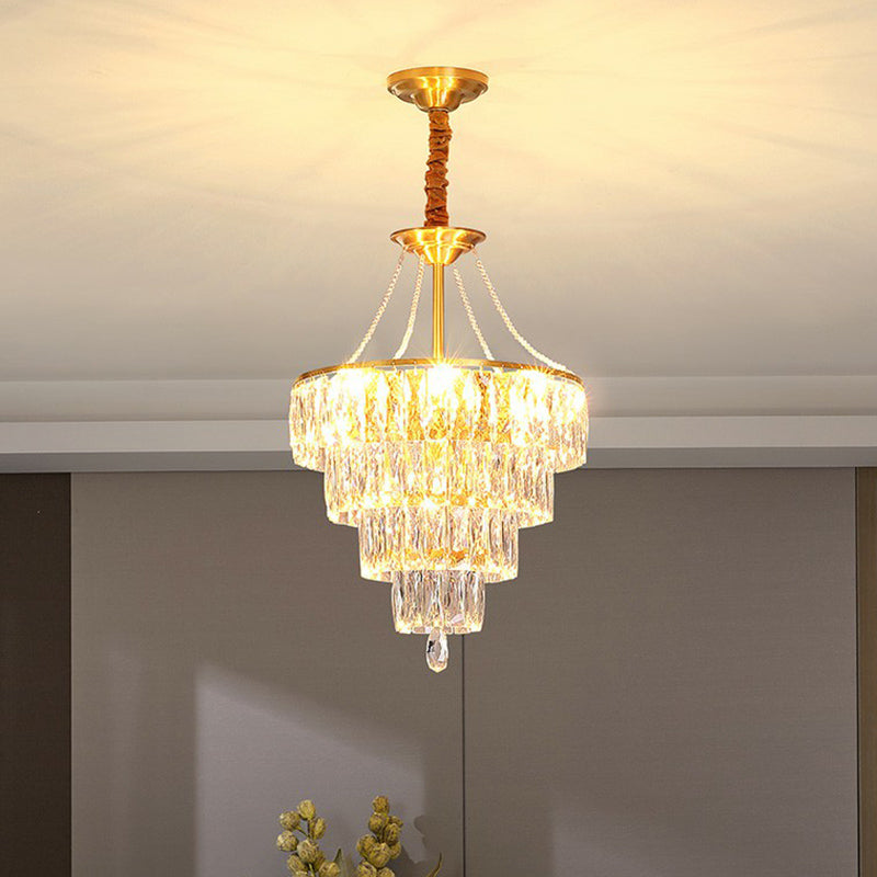 Minimalist Luxurious Conic Suspension Light Crystal 6 Lights Bedroom Chandelier in Gold Clearhalo 'Ceiling Lights' 'Chandeliers' 'Modern Chandeliers' 'Modern' Lighting' 2424839