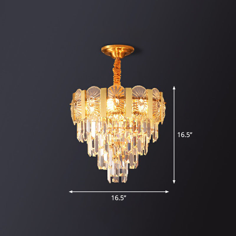 Minimalist Luxurious Conic Suspension Light Crystal 6 Lights Bedroom Chandelier in Gold Gold Crystal Prism Clearhalo 'Ceiling Lights' 'Chandeliers' 'Modern Chandeliers' 'Modern' Lighting' 2424840