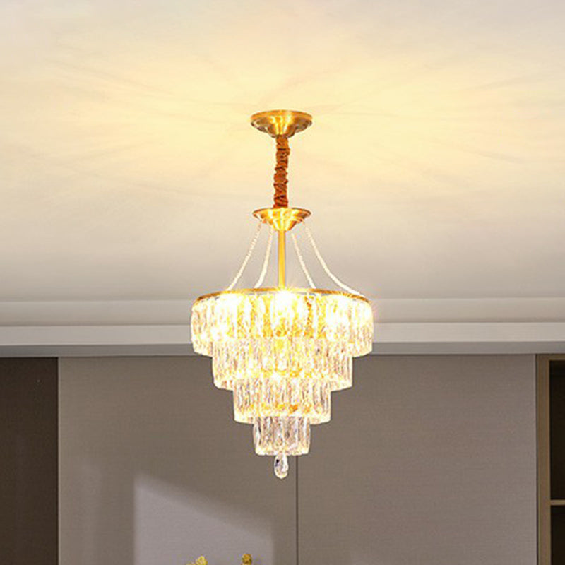 Minimalist Luxurious Conic Suspension Light Crystal 6 Lights Bedroom Chandelier in Gold Clearhalo 'Ceiling Lights' 'Chandeliers' 'Modern Chandeliers' 'Modern' Lighting' 2424841
