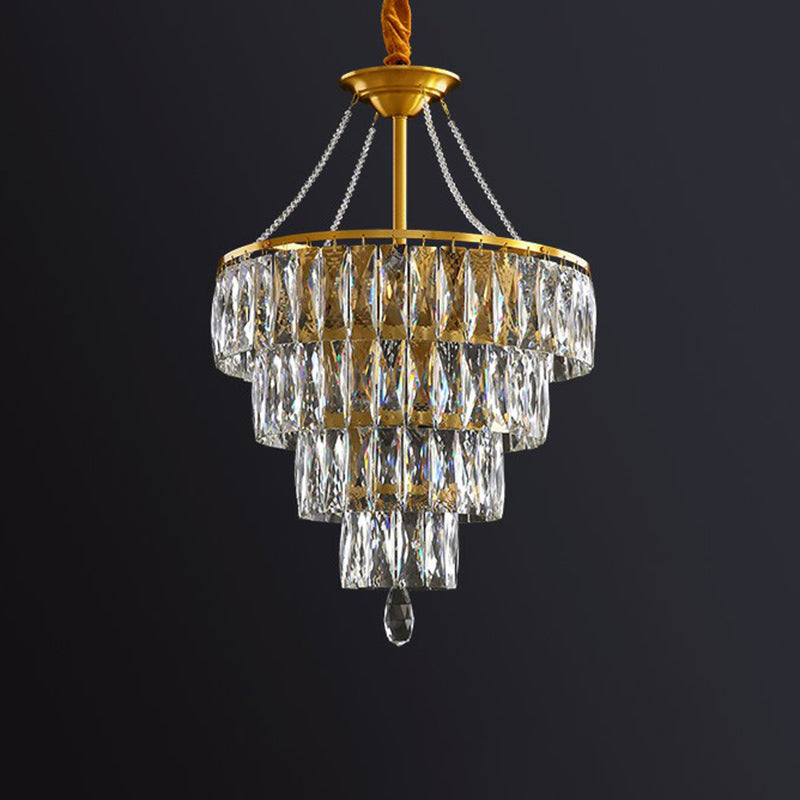 Minimalist Luxurious Conic Suspension Light Crystal 6 Lights Bedroom Chandelier in Gold Clearhalo 'Ceiling Lights' 'Chandeliers' 'Modern Chandeliers' 'Modern' Lighting' 2424843