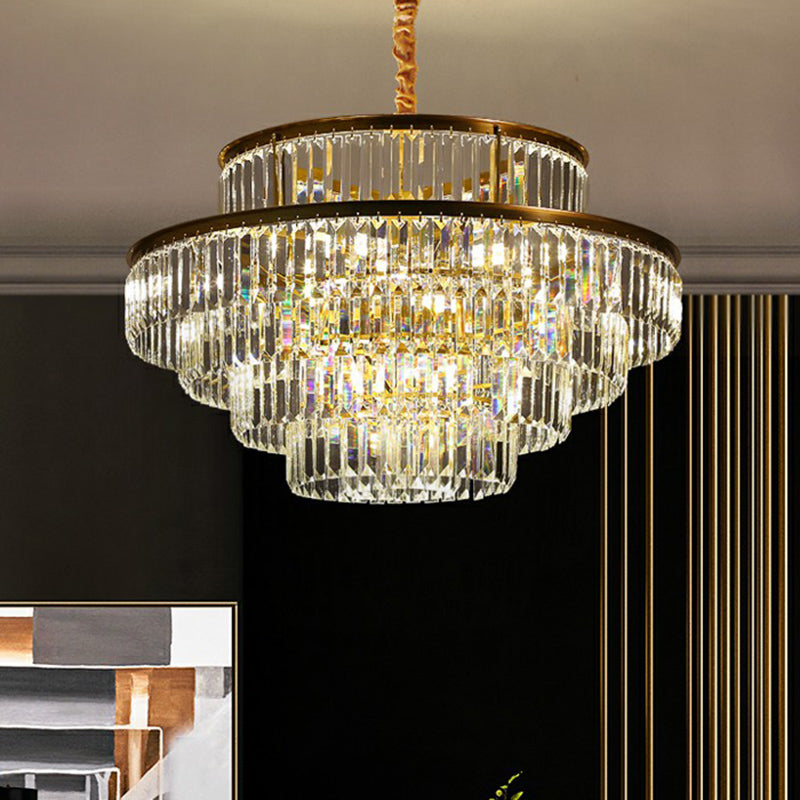 Circular Suspension Pendant Light Modern Crystal Prism Clear Chandelier for Living Room Clearhalo 'Ceiling Lights' 'Chandeliers' 'Clear' 'Industrial' 'Modern Chandeliers' 'Modern' 'Tiffany' 'Traditional Chandeliers' Lighting' 2424844