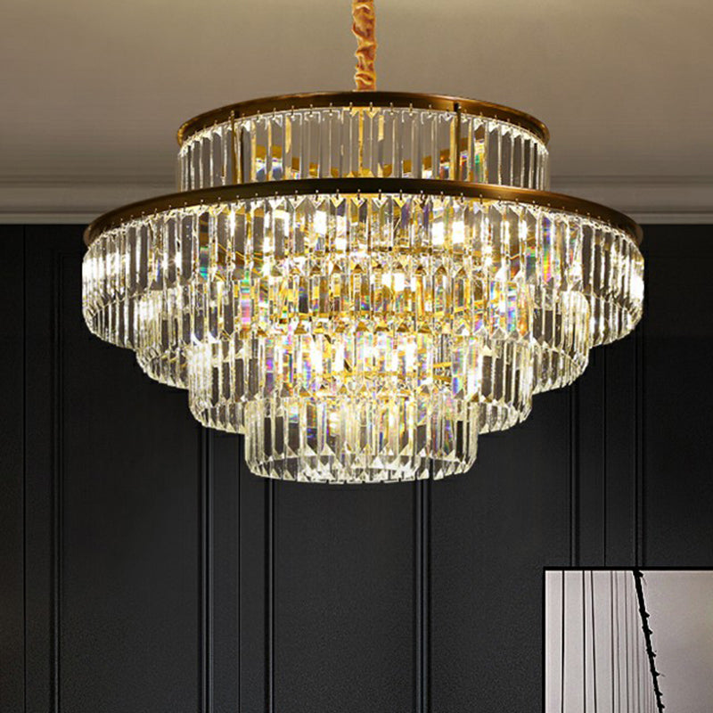 Circular Suspension Pendant Light Modern Crystal Prism Clear Chandelier for Living Room Clearhalo 'Ceiling Lights' 'Chandeliers' 'Clear' 'Industrial' 'Modern Chandeliers' 'Modern' 'Tiffany' 'Traditional Chandeliers' Lighting' 2424847
