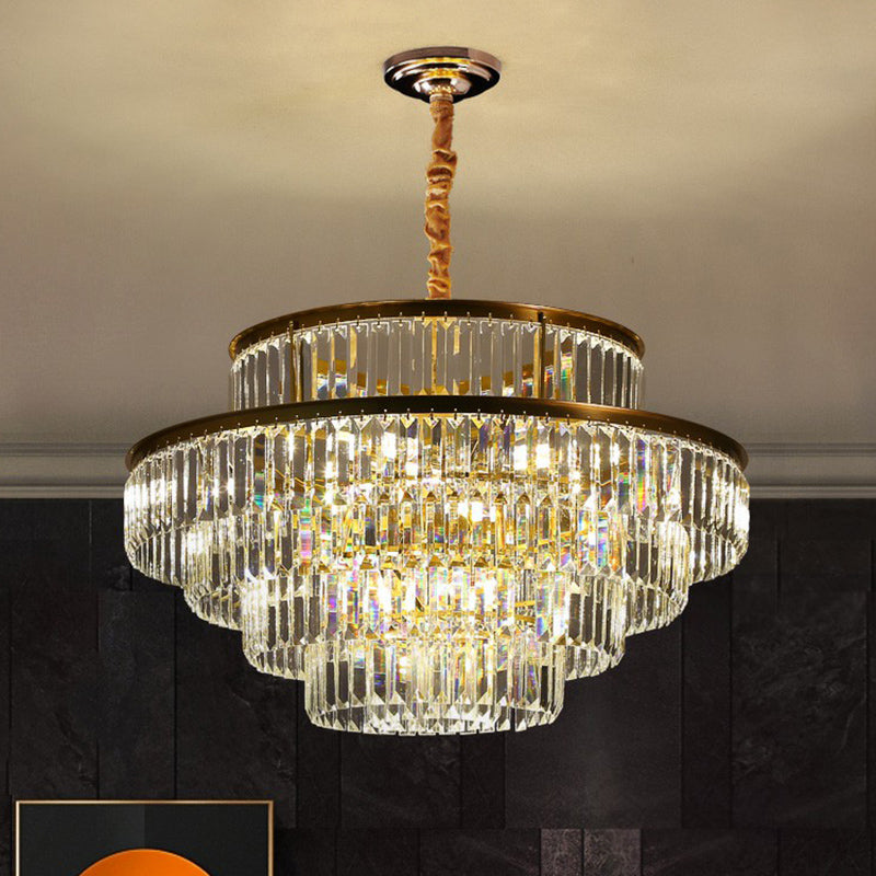 Circular Suspension Pendant Light Modern Crystal Prism Clear Chandelier for Living Room Clearhalo 'Ceiling Lights' 'Chandeliers' 'Clear' 'Industrial' 'Modern Chandeliers' 'Modern' 'Tiffany' 'Traditional Chandeliers' Lighting' 2424848
