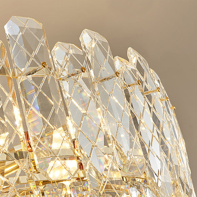 Simple Style Drum Chandelier Rectangular-Cut Crystal 9-Bulb Bedroom Ceiling Lighting in Clear Clearhalo 'Ceiling Lights' 'Chandeliers' 'Clear' 'Industrial' 'Modern Chandeliers' 'Modern' 'Tiffany' 'Traditional Chandeliers' Lighting' 2424854