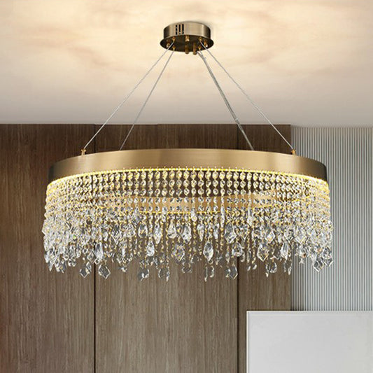 Stainless Steel Ring Shaped Pendant Lamp Postmodern Gold LED Chandelier with Draping Crystals Clearhalo 'Ceiling Lights' 'Chandeliers' 'Modern Chandeliers' 'Modern' Lighting' 2424856