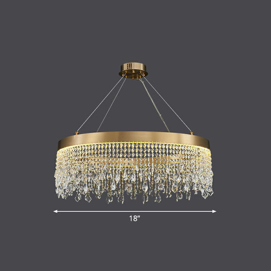 Stainless Steel Ring Shaped Pendant Lamp Postmodern Gold LED Chandelier with Draping Crystals Gold 18" Clearhalo 'Ceiling Lights' 'Chandeliers' 'Modern Chandeliers' 'Modern' Lighting' 2424857