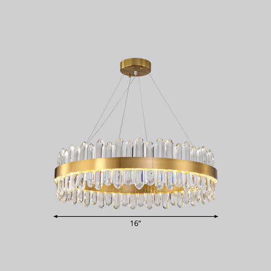 Gold Finish Halo Chandelier Pendant Minimalist K9 Crystal Icicle LED Hanging Light Fixture Gold 16" Clearhalo 'Ceiling Lights' 'Chandeliers' 'Modern Chandeliers' 'Modern' Lighting' 2424864