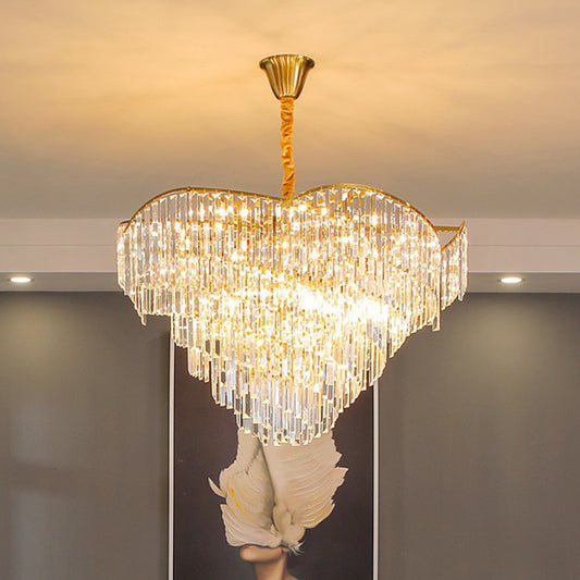 Gold Finish Conical Suspension Light Minimalism Prismatic Crystal Chandelier for Living Room Clearhalo 'Ceiling Lights' 'Chandeliers' 'Modern Chandeliers' 'Modern' Lighting' 2424890