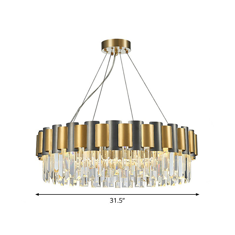 Circular Crystal Prism Hanging Lamp Simplicity Gold and Black Chandelier Pendant Light 12 Gold Clearhalo 'Ceiling Lights' 'Chandeliers' 'Modern Chandeliers' 'Modern' Lighting' 2424901