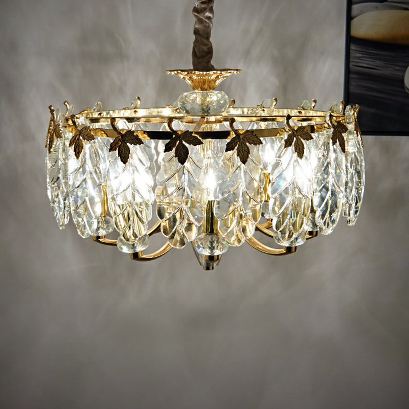 Crystal Foliage Chandelier Postmodern Style 8 Heads Gold Pendant Light Fixture for Living Room Gold Clearhalo 'Ceiling Lights' 'Chandeliers' 'Modern Chandeliers' 'Modern' Lighting' 2424908