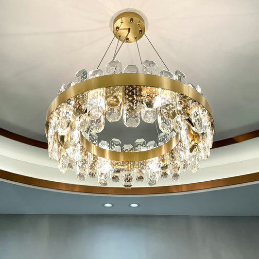 K9 Crystal Loop Shaped Pendant Light Minimalist 8-Bulb Gold Plated Chandelier Light Clearhalo 'Ceiling Lights' 'Chandeliers' 'Modern Chandeliers' 'Modern' Lighting' 2424918