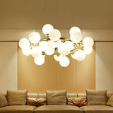 Opal Glass Ball Chandelier Lamp Post Modern 25 Lights Gold Hanging Pendant Light Clearhalo 'Ceiling Lights' 'Chandeliers' 'Glass shade' 'Glass' 'Modern Chandeliers' 'Modern' Lighting' 242555