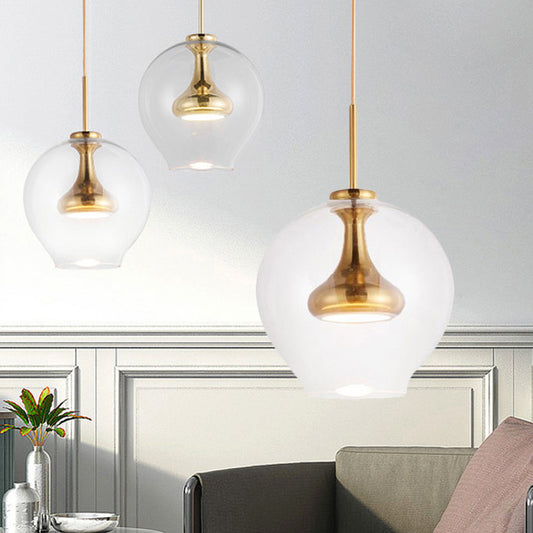 Sphere Clear Glass Pendant Light Contemporary 1 Light Nickle/Gold/Rose Gold Led Hanging Lamp Kit in White/Warm Light Clearhalo 'Ceiling Lights' 'Glass shade' 'Glass' 'Modern Pendants' 'Modern' 'Pendant Lights' 'Pendants' Lighting' 242651