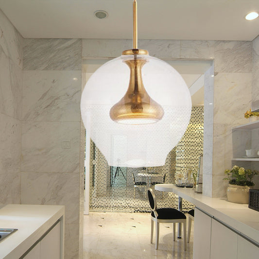Sphere Clear Glass Pendant Light Contemporary 1 Light Nickle/Gold/Rose Gold Led Hanging Lamp Kit in White/Warm Light Gold Clearhalo 'Ceiling Lights' 'Glass shade' 'Glass' 'Modern Pendants' 'Modern' 'Pendant Lights' 'Pendants' Lighting' 242652