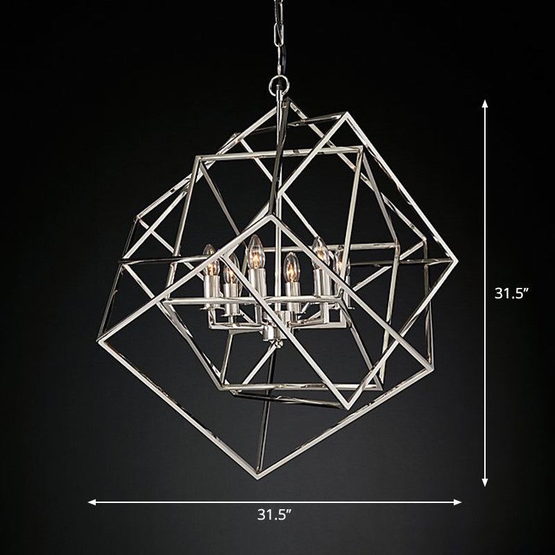 Geometric Metal Chandelier Light Traditional 6 Lights Living Room Pendant Lighting in Brass/Chrome Clearhalo 'Ceiling Lights' 'Chandeliers' Lighting' 2426693