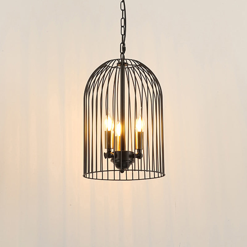 Birdcage Living Room Pendant Chandelier Traditional Metal 3 Lights Black Hanging Fixture with Candle Shade Clearhalo 'Ceiling Lights' 'Chandeliers' Lighting' options 2426711