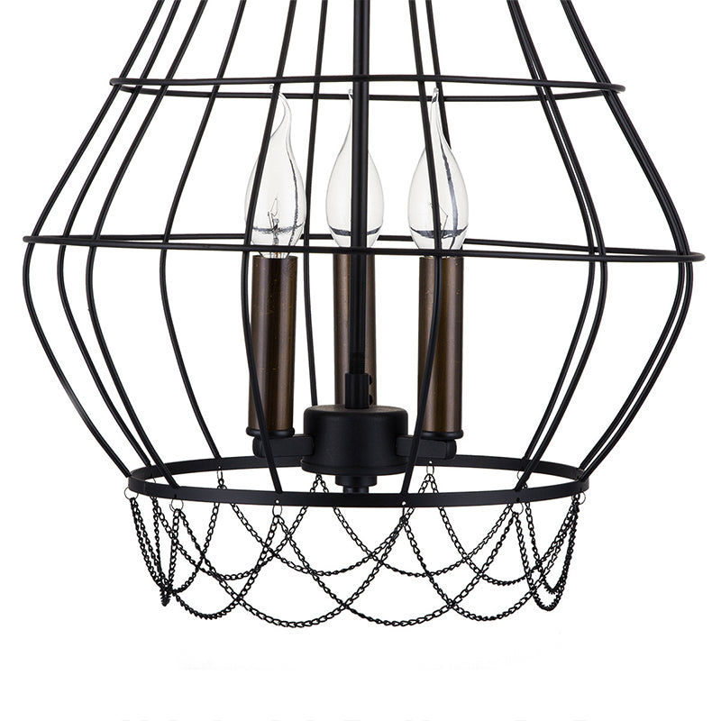 Metal Candle Hanging Chandelier Traditional 3 Lights Living Room Pendant Light with Cage Clearhalo 'Ceiling Lights' 'Chandeliers' Lighting' options 2426746