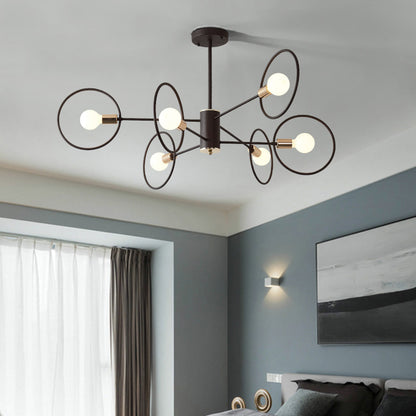 6/8/12-Head Tiered Circle Pendant Chandelier Loft Style Coffee Iron Ceiling Pendant Light for Living Room 6 Coffee Clearhalo 'Ceiling Lights' 'Chandeliers' Lighting' options 2426772_689bc17d-56fc-4b39-aacc-e69a66ca7ebf