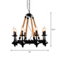 Iron Candle Chandelier Light Fixture Warehouse 6/8 Heads Dining Room Hanging Ceiling Light in Black with Rope Cord Clearhalo 'Ceiling Lights' 'Chandeliers' Lighting' options 2426801