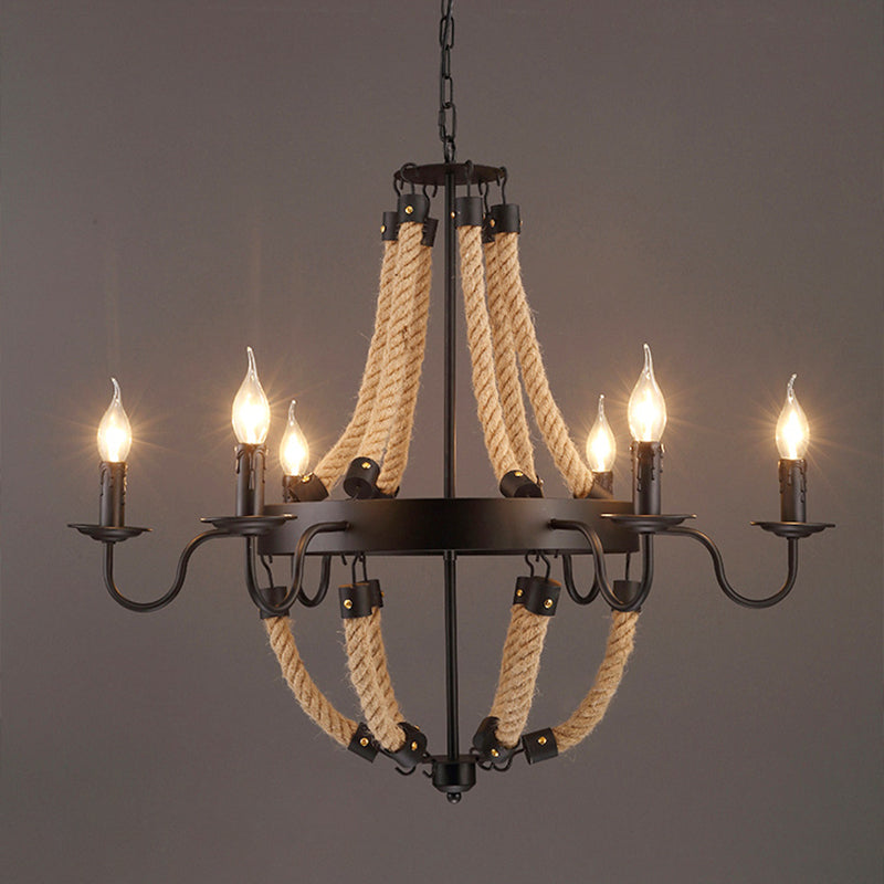 Loft Style Candelabrum Chandelier 8 Bulbs Hemp Rope Hanging Lamp