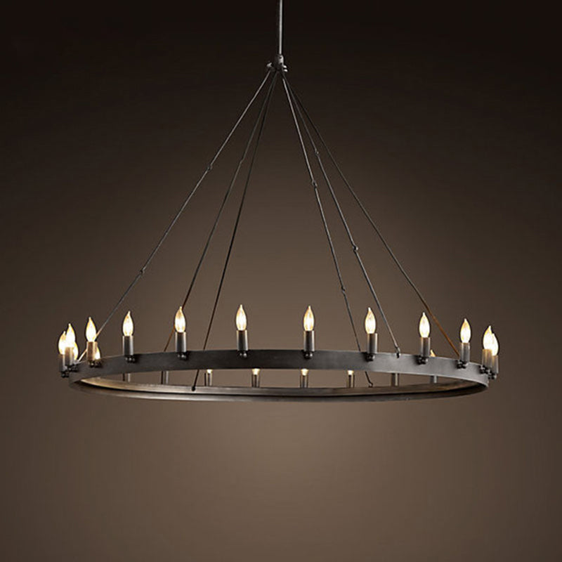 12/18 Lights Circle Chandelier Industrial Black Iron Hanging Lamp Kit with Bare Bulb Design Clearhalo 'Ceiling Lights' 'Chandeliers' Lighting' options 2426819