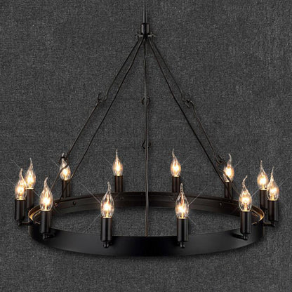12/18 Lights Circle Chandelier Industrial Black Iron Hanging Lamp Kit with Bare Bulb Design 12 Black Clearhalo 'Ceiling Lights' 'Chandeliers' Lighting' options 2426820_7299ef99-0ece-4da5-90a6-2937a3eb7b86