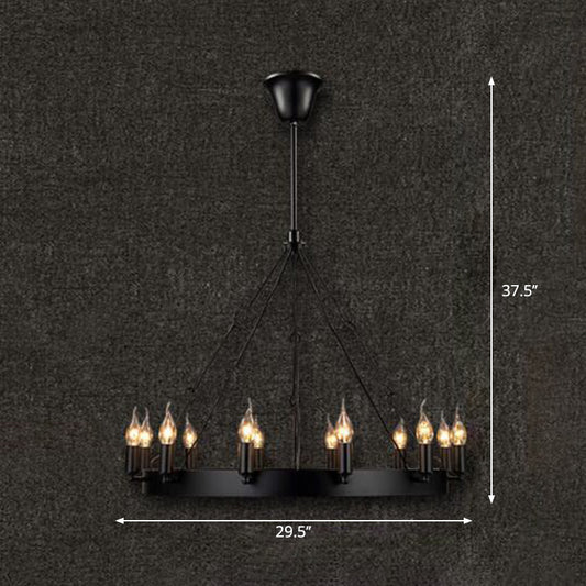 12/18 Lights Circle Chandelier Industrial Black Iron Hanging Lamp Kit with Bare Bulb Design Clearhalo 'Ceiling Lights' 'Chandeliers' Lighting' options 2426824