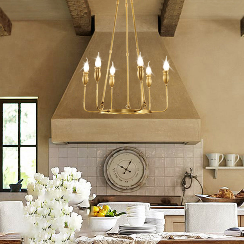 Candlestick Dining Table Suspension Lamp Retro Metal 6/8-Light Gold Chandelier Pendant Light with Adjustable Hanging Rod Clearhalo 'Ceiling Lights' 'Chandeliers' Lighting' options 2426827