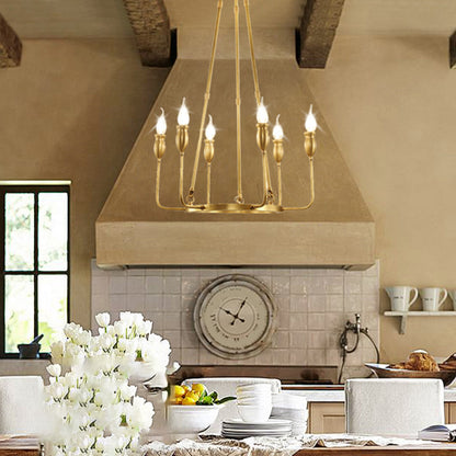 Candlestick Dining Table Suspension Lamp Retro Metal 6/8-Light Gold Chandelier Pendant Light with Adjustable Hanging Rod 6 Gold Clearhalo 'Ceiling Lights' 'Chandeliers' Lighting' options 2426827_884e246a-ea3a-45c5-8130-d94bd0e6dfdd