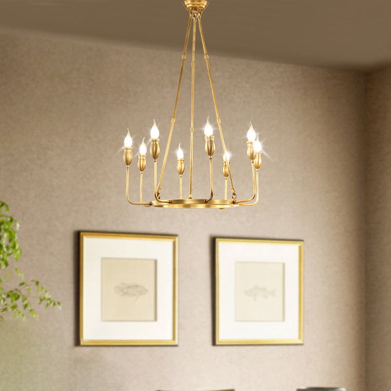 Candlestick Dining Table Suspension Lamp Retro Metal 6/8-Light Gold Chandelier Pendant Light with Adjustable Hanging Rod 8 Gold Clearhalo 'Ceiling Lights' 'Chandeliers' Lighting' options 2426828_52d39ab4-0c7b-467f-ba51-567c57d351ce