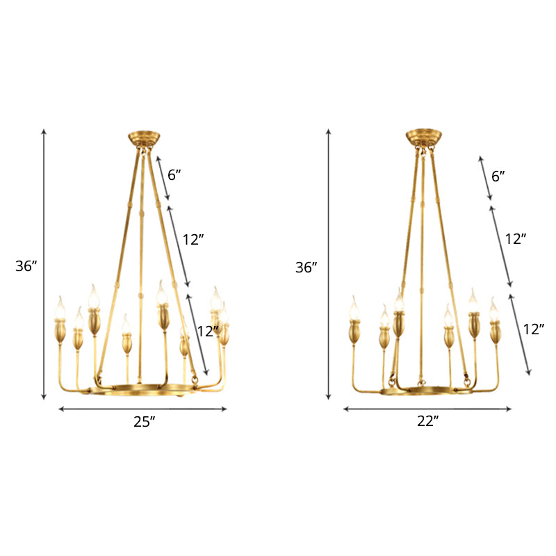 Candlestick Dining Table Suspension Lamp Retro Metal 6/8-Light Gold Chandelier Pendant Light with Adjustable Hanging Rod Clearhalo 'Ceiling Lights' 'Chandeliers' Lighting' options 2426834