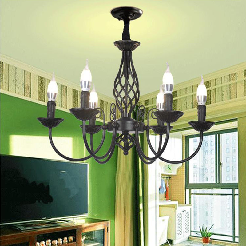Black/White Swooping Arm Chandelier Lamp Traditional Metal 3/4/5 Lights Living Room Hanging Light Clearhalo 'Ceiling Lights' 'Chandeliers' Lighting' options 2426837