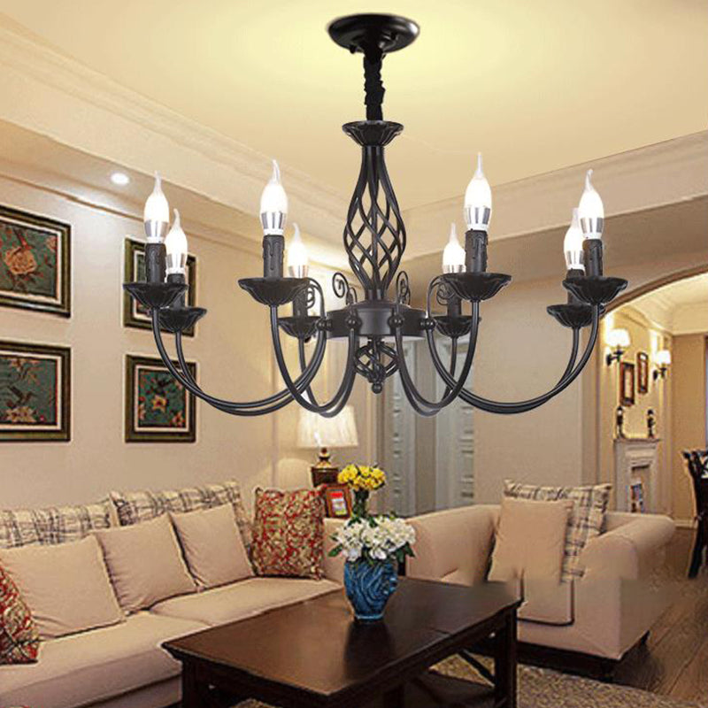 Black/White Swooping Arm Chandelier Lamp Traditional Metal 3/4/5 Lights Living Room Hanging Light 8 Black Clearhalo 'Ceiling Lights' 'Chandeliers' Lighting' options 2426838_fcd4dde5-9724-43be-8609-159025d815fd