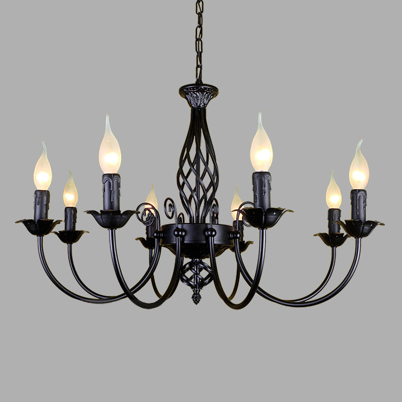 Black/White Swooping Arm Chandelier Lamp Traditional Metal 3/4/5 Lights Living Room Hanging Light Clearhalo 'Ceiling Lights' 'Chandeliers' Lighting' options 2426839