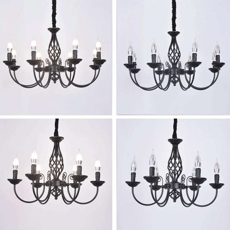 Black/White Swooping Arm Chandelier Lamp Traditional Metal 3/4/5 Lights Living Room Hanging Light Clearhalo 'Ceiling Lights' 'Chandeliers' Lighting' options 2426840