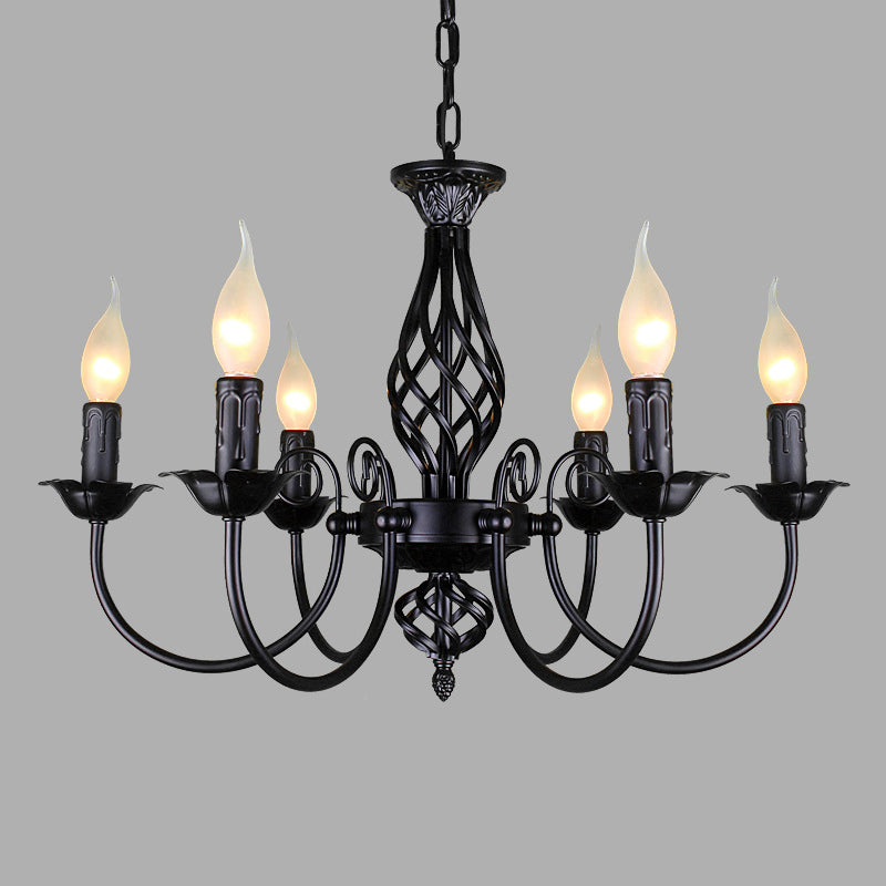 Black/White Swooping Arm Chandelier Lamp Traditional Metal 3/4/5 Lights Living Room Hanging Light 6 Black Clearhalo 'Ceiling Lights' 'Chandeliers' Lighting' options 2426841_3cb124cc-7adf-4e2c-a0c5-47ea04caef8e