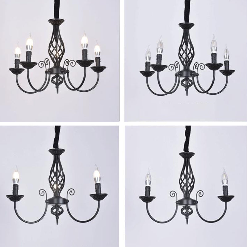 Black/White Swooping Arm Chandelier Lamp Traditional Metal 3/4/5 Lights Living Room Hanging Light Clearhalo 'Ceiling Lights' 'Chandeliers' Lighting' options 2426842